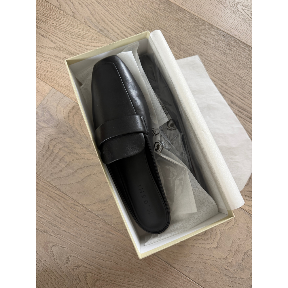 M.Gemi Black Leather Mules Loafers - Picture 4 of 7